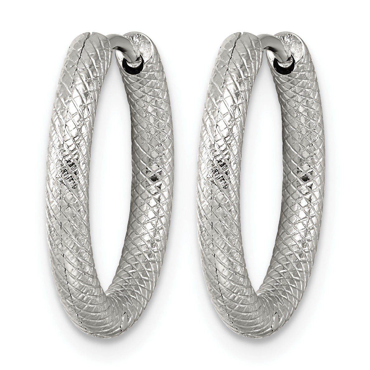 Polished Textured Stainless Steel Hoop Earrings 18.8mm Secondary image