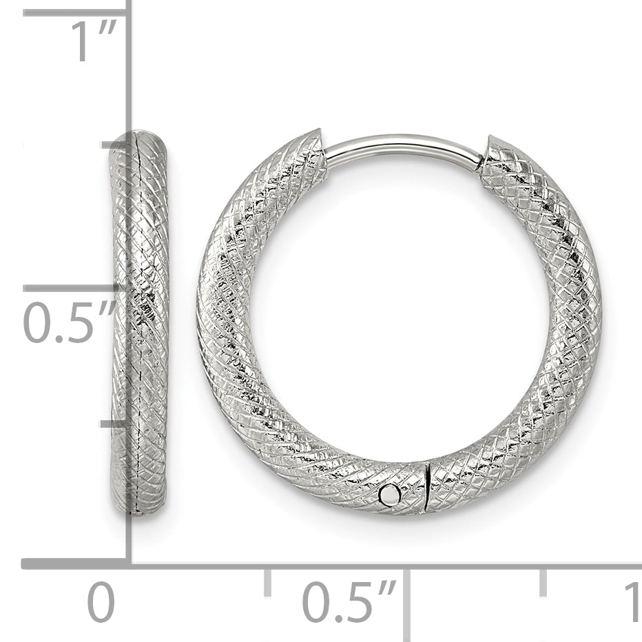 Stainless Steel Textured Hinged Huggie Hoop Earrings for Women