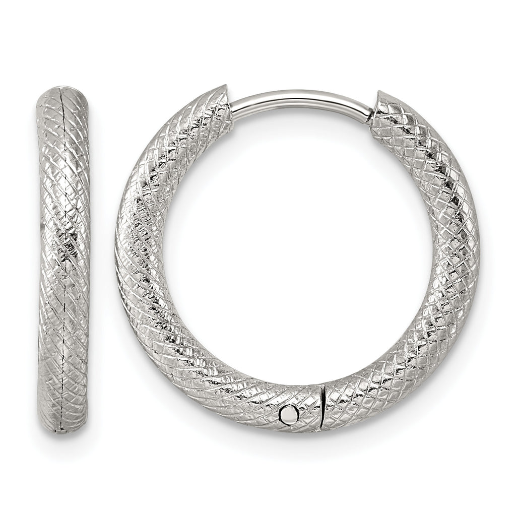 Stainless Steel Textured Hinged Huggie Hoop Earrings for Women