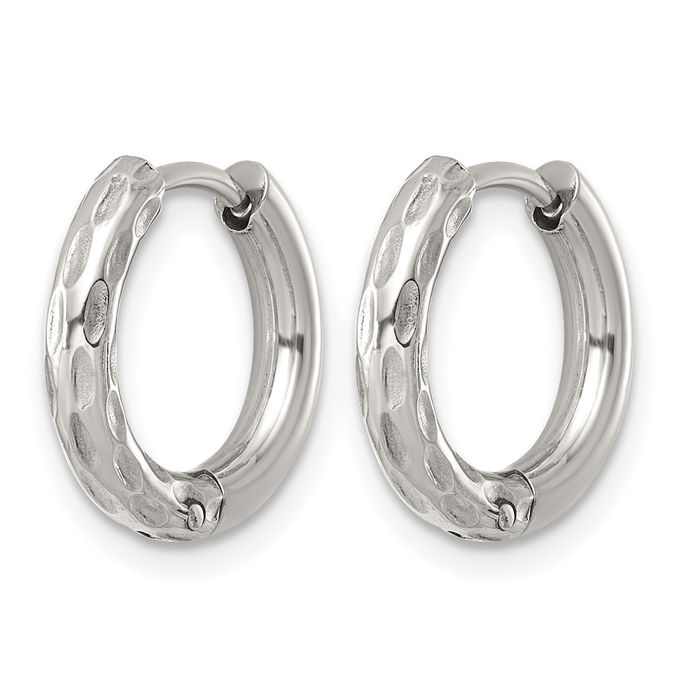 Polished Textured Stainless Steel Hoop Earrings 14.85mm Secondary image