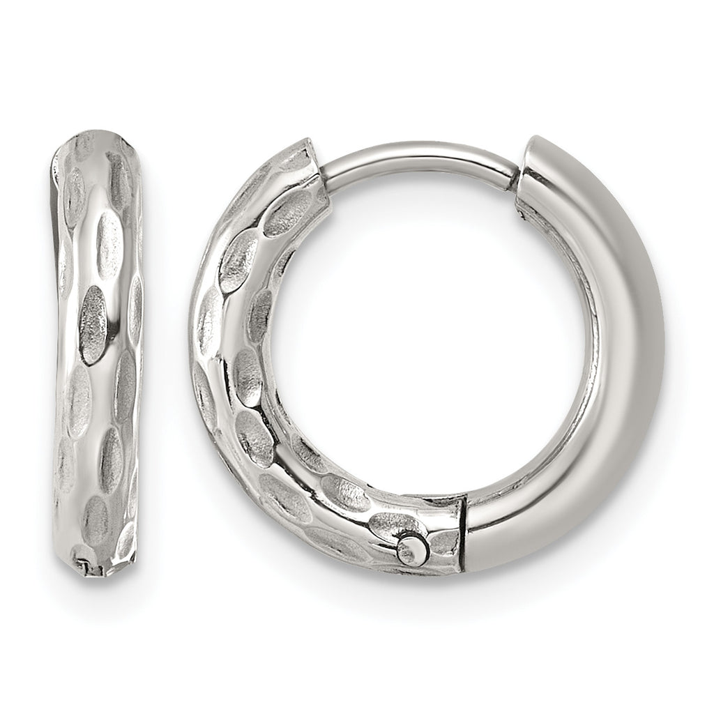Stainless Steel Textured Hinged Huggie Hoop Earrings for Women