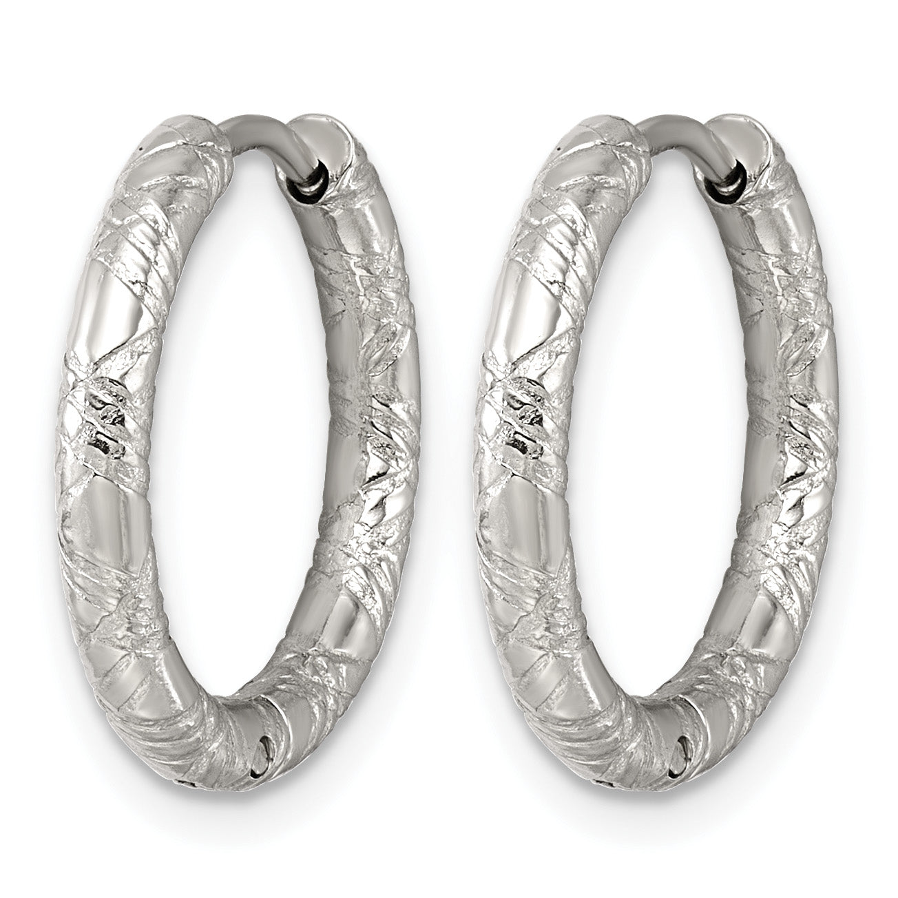 Polished Textured Stainless Steel Hoop Earrings 19.05mm Secondary image