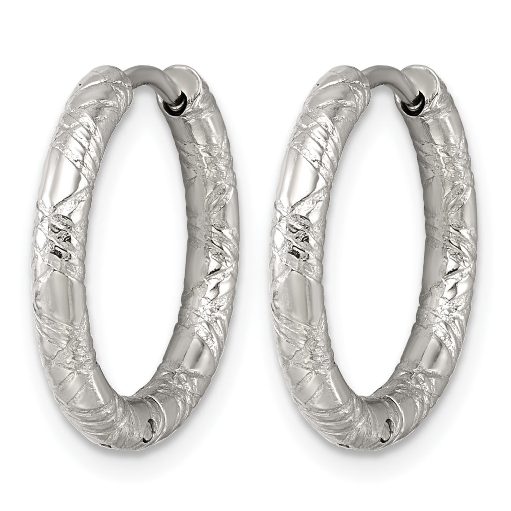 Stainless Steel Round Textured Hinged Huggie Hoop Earrings for Women