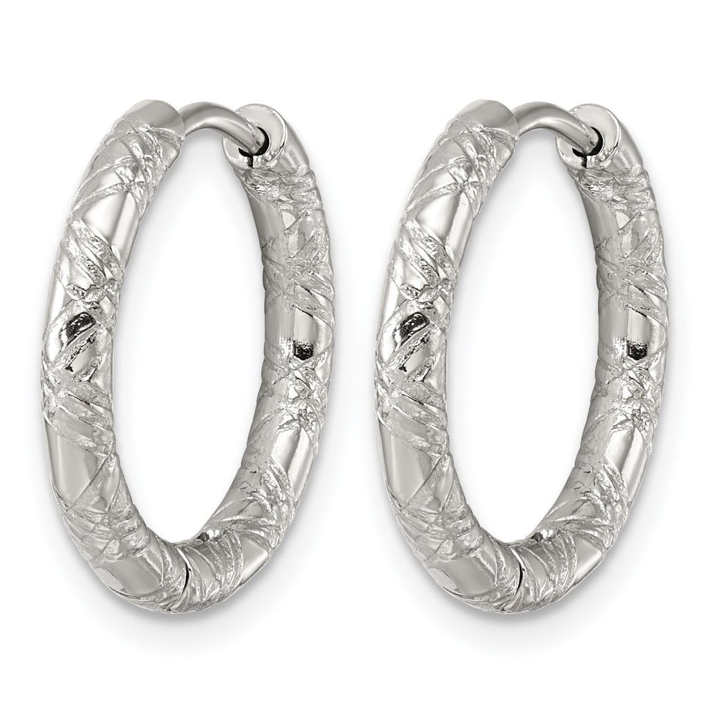 Stainless Steel Round Textured Hinged Huggie Hoop Earrings for Women