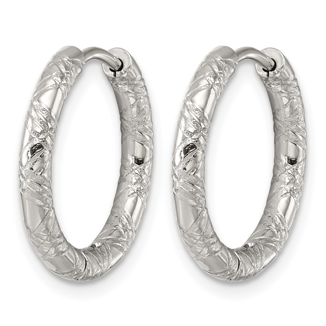 Stainless Steel Round Textured Hinged Huggie Hoop Earrings for Women