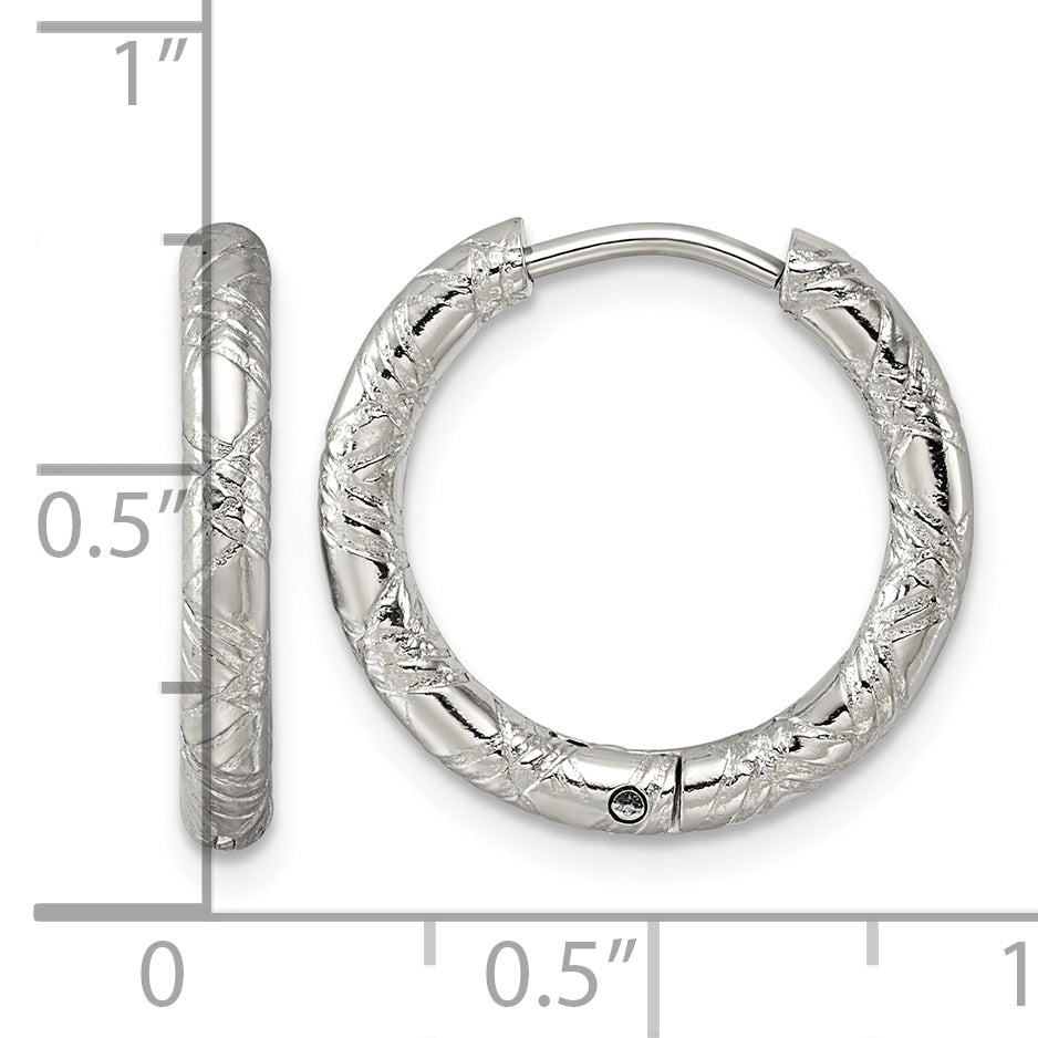 Stainless Steel Round Textured Hinged Huggie Hoop Earrings for Women