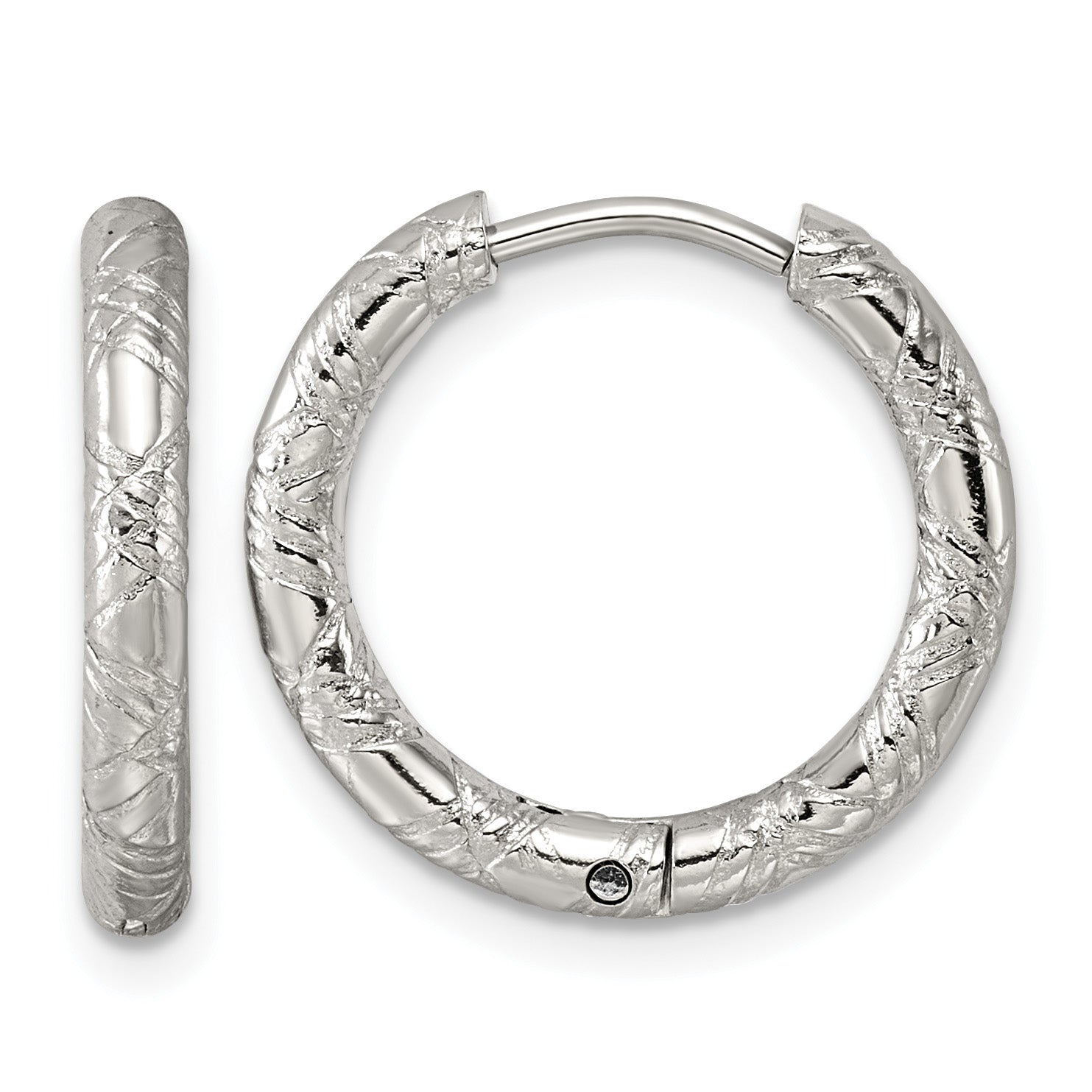 Polished Textured Stainless Steel Hoop Earrings 19.05mm Main image