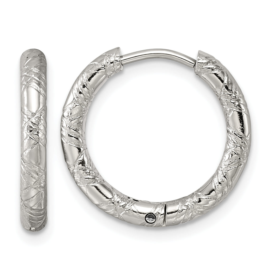 Stainless Steel Round Textured Hinged Huggie Hoop Earrings for Women