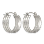 Polished Grooved Stainless Steel Hoop Earrings 21mm