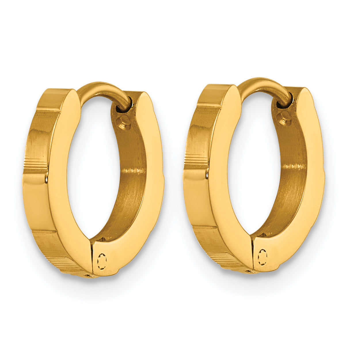 Stainless Steel Gold-Tone Textured Hinged Huggie Hoop Earrings for Women