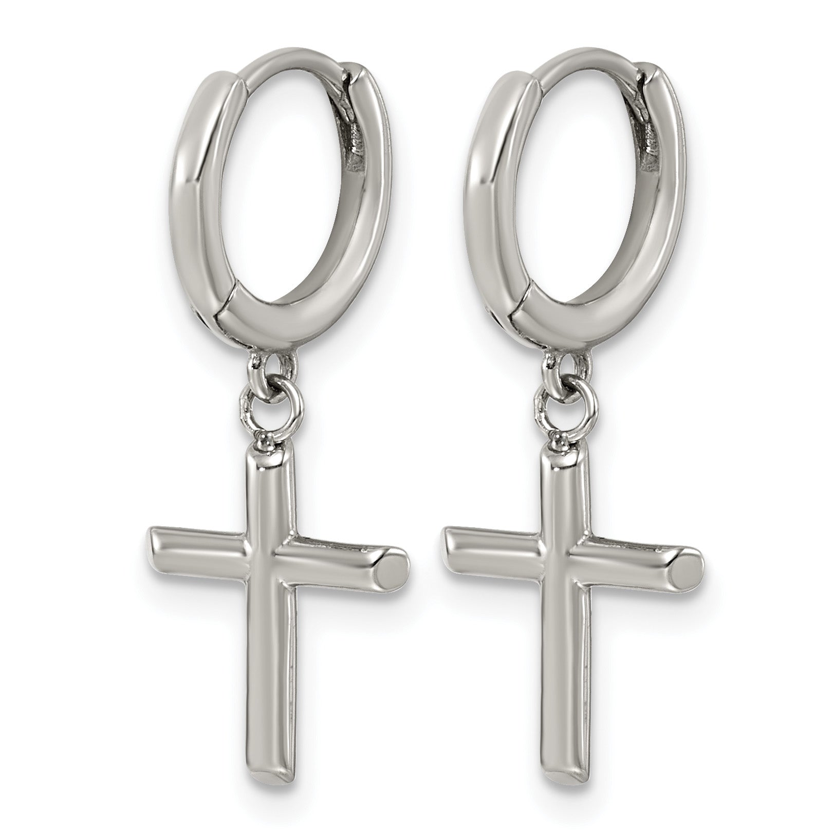 Polished Cross Stainless Steel Drop Earrings 10mm Secondary image