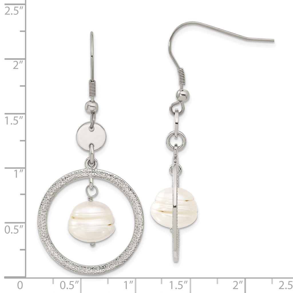 Stainless Steel Polished Pear Pearl Drop Dangle Earrings for Women