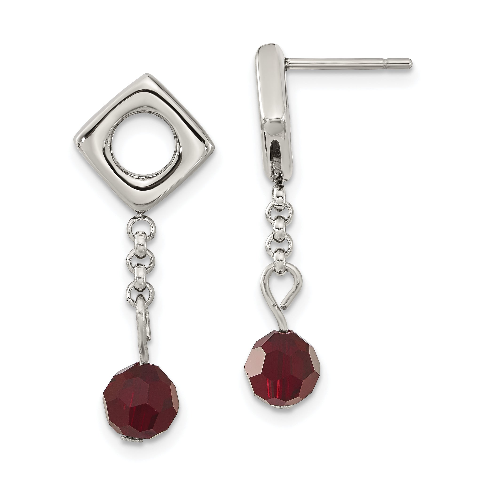 Stainless Steel Polished Red Crystal Drop Dangle Earrings for Women