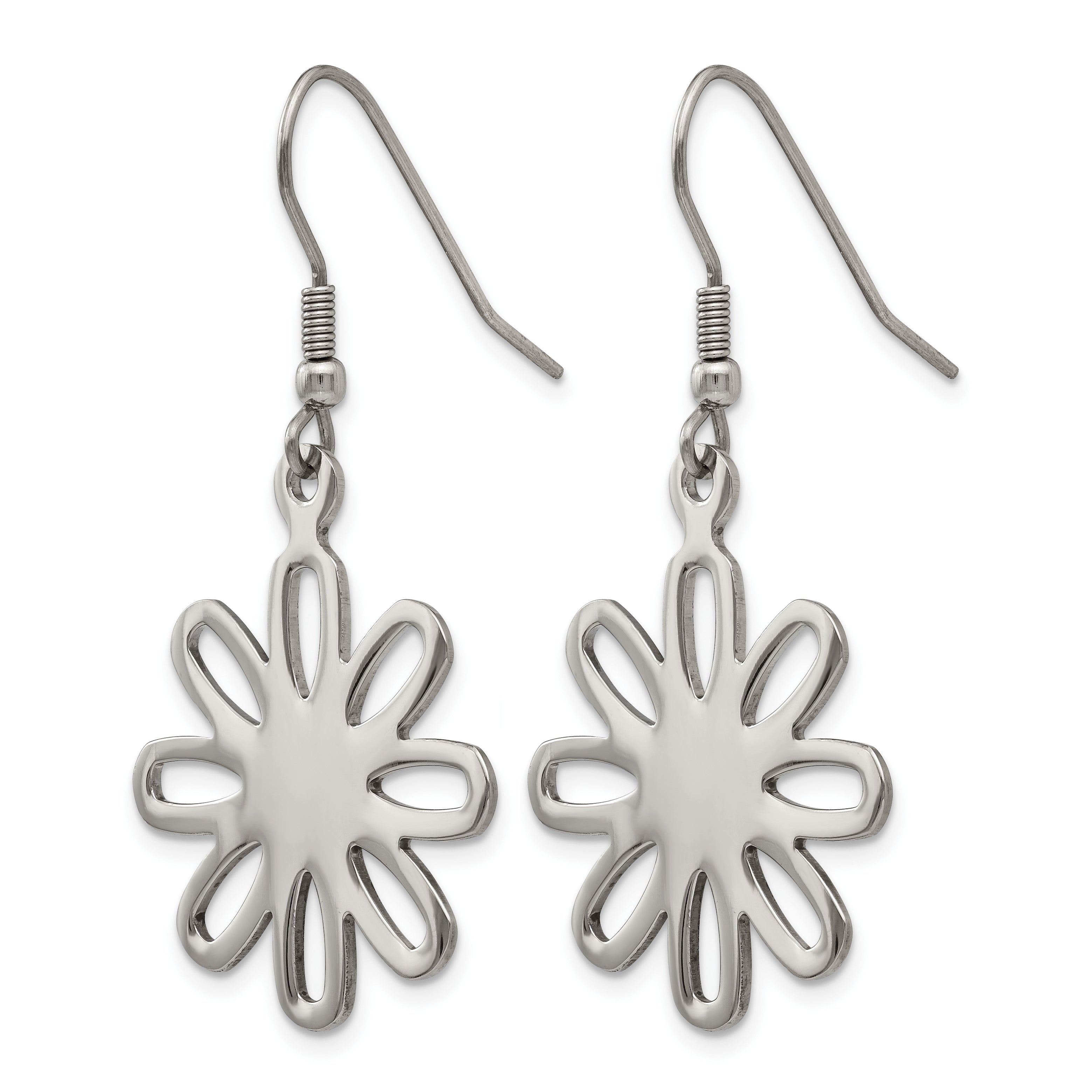 Stainless Steel Polished Flower Drop Dangle Earrings for Women
