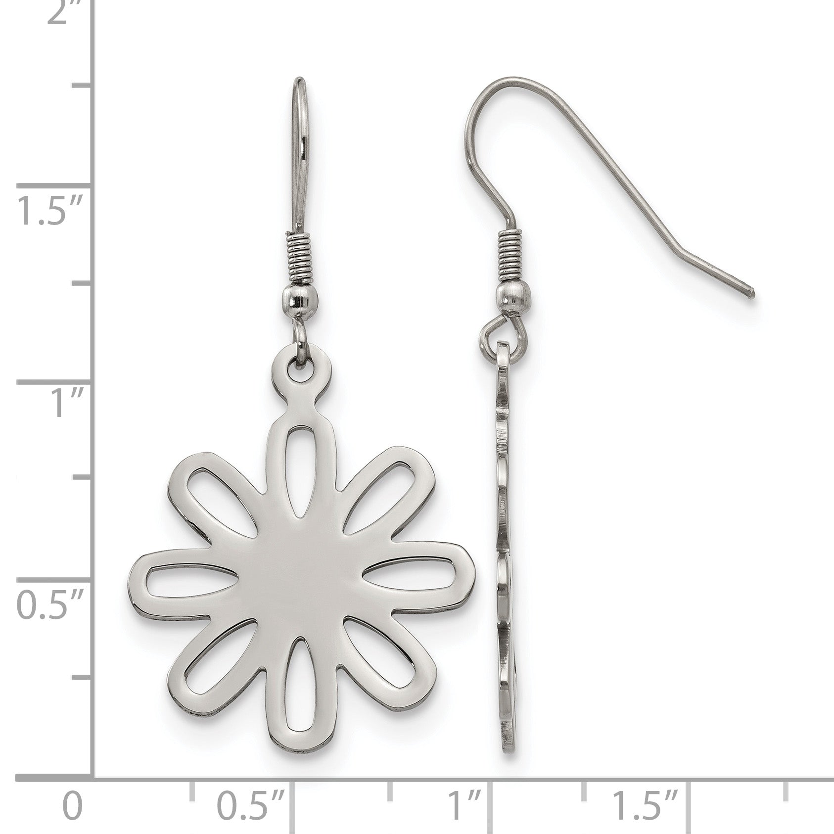 Stainless Steel Polished Flower Drop Dangle Earrings for Women
