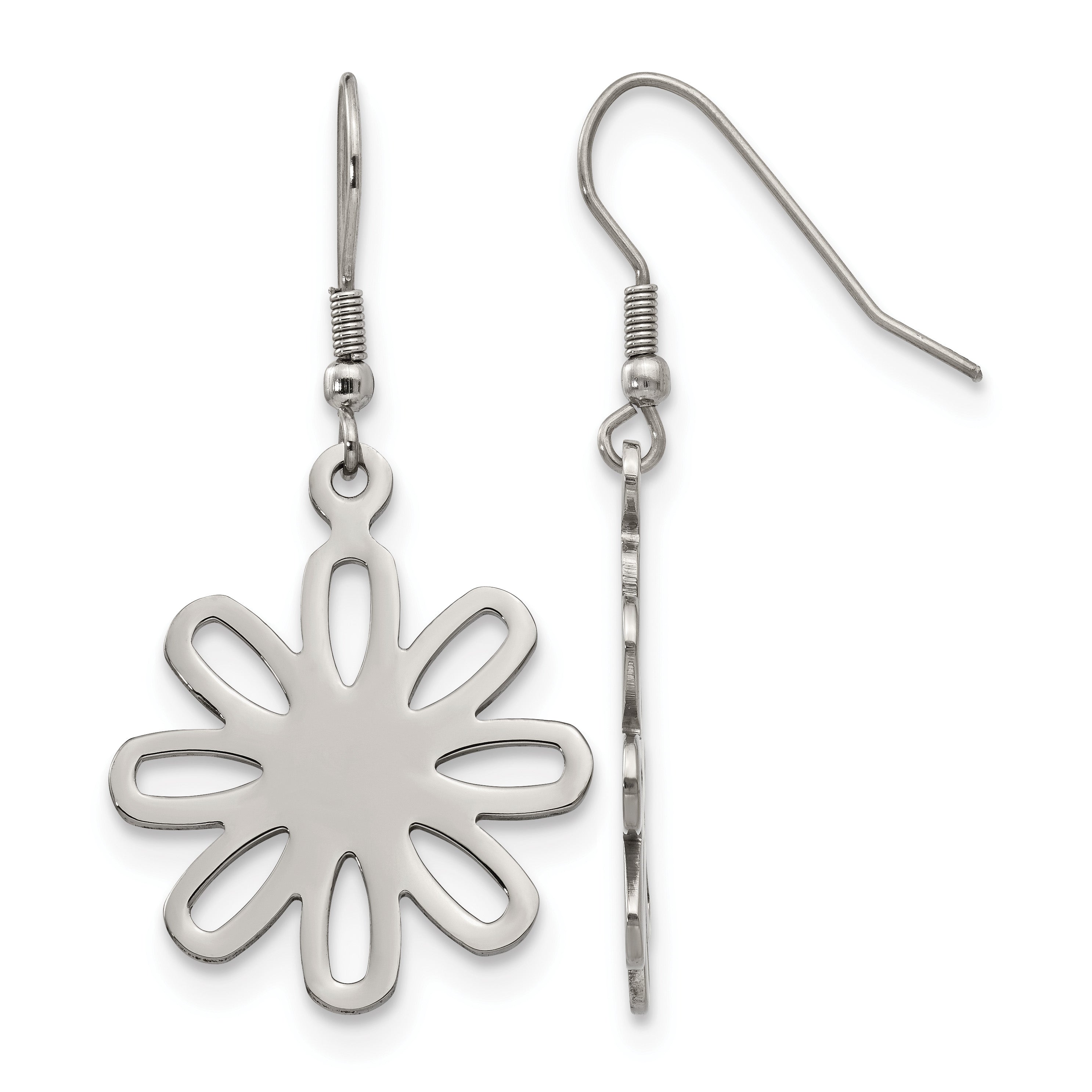 Stainless Steel Polished Flower Drop Dangle Earrings for Women