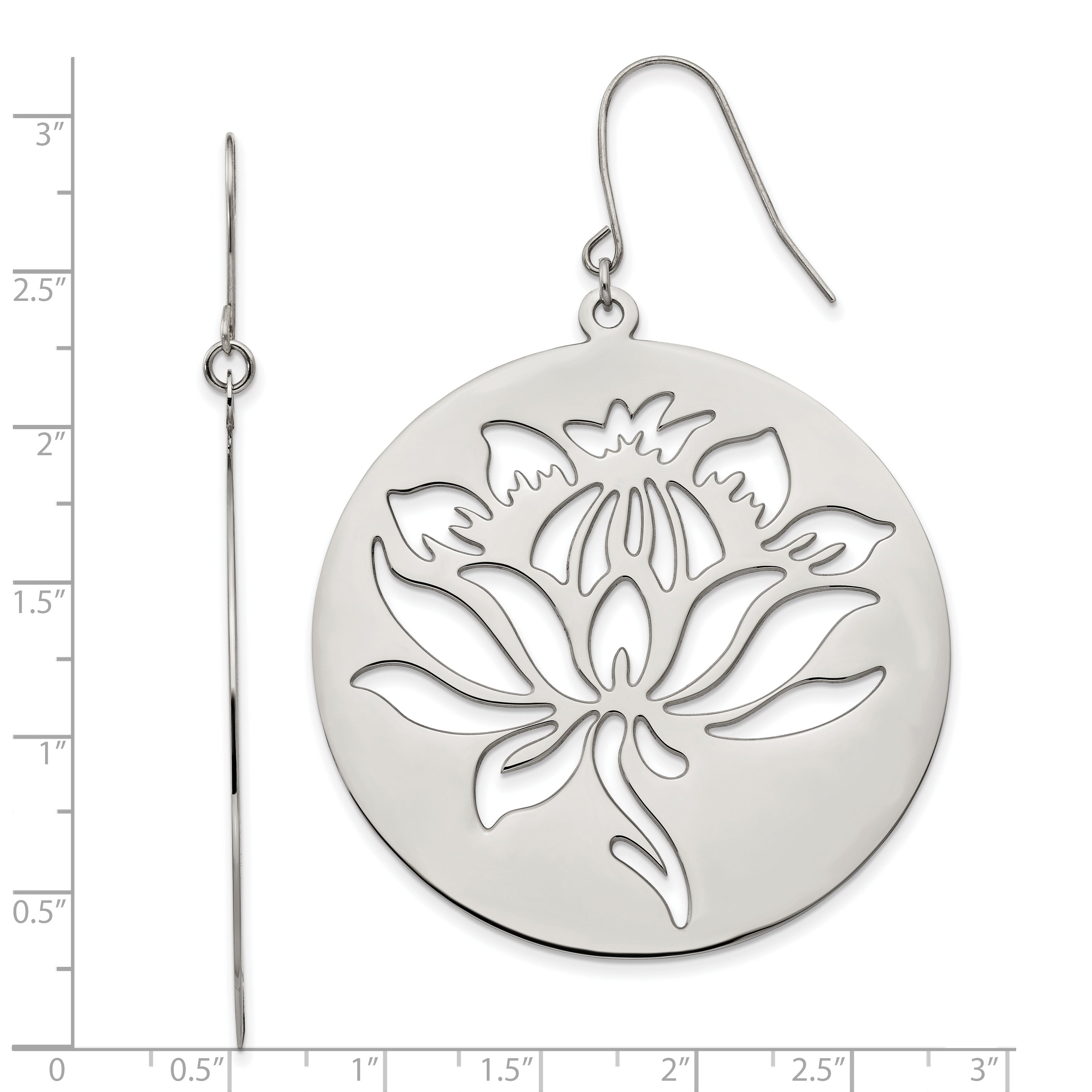 Chisel Stainless Steel Polished Flower Cut out Dangle Shepherd Hook Earrings
