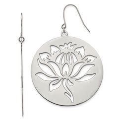 Chisel Stainless Steel Polished Flower Cut out Dangle Shepherd Hook Earrings