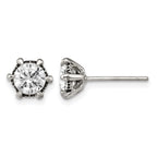 Stainless Steel Polished & Antiqued Cubic Zirconia Stud Earrings