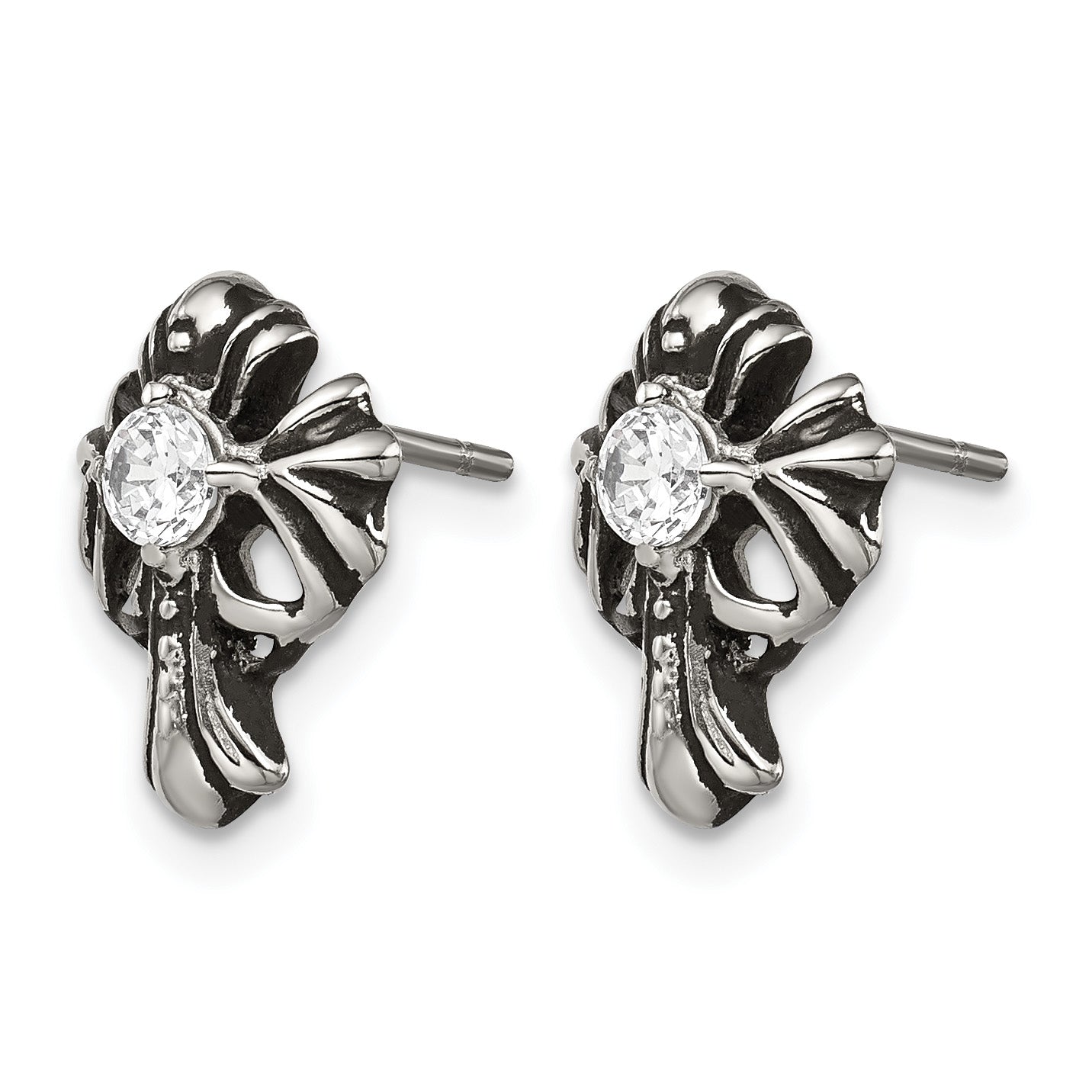 Stainless Steel Antiqued Cross Cubic Zirconia Button Earrings for Women Secondary image