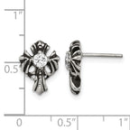 Stainless Steel Antiqued Cross Cubic Zirconia Button Earrings for Women
