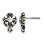 Stainless Steel Antiqued Cross Cubic Zirconia Button Earrings for Women