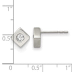 Stainless Steel Brushed Cubic Zirconia Button Earrings