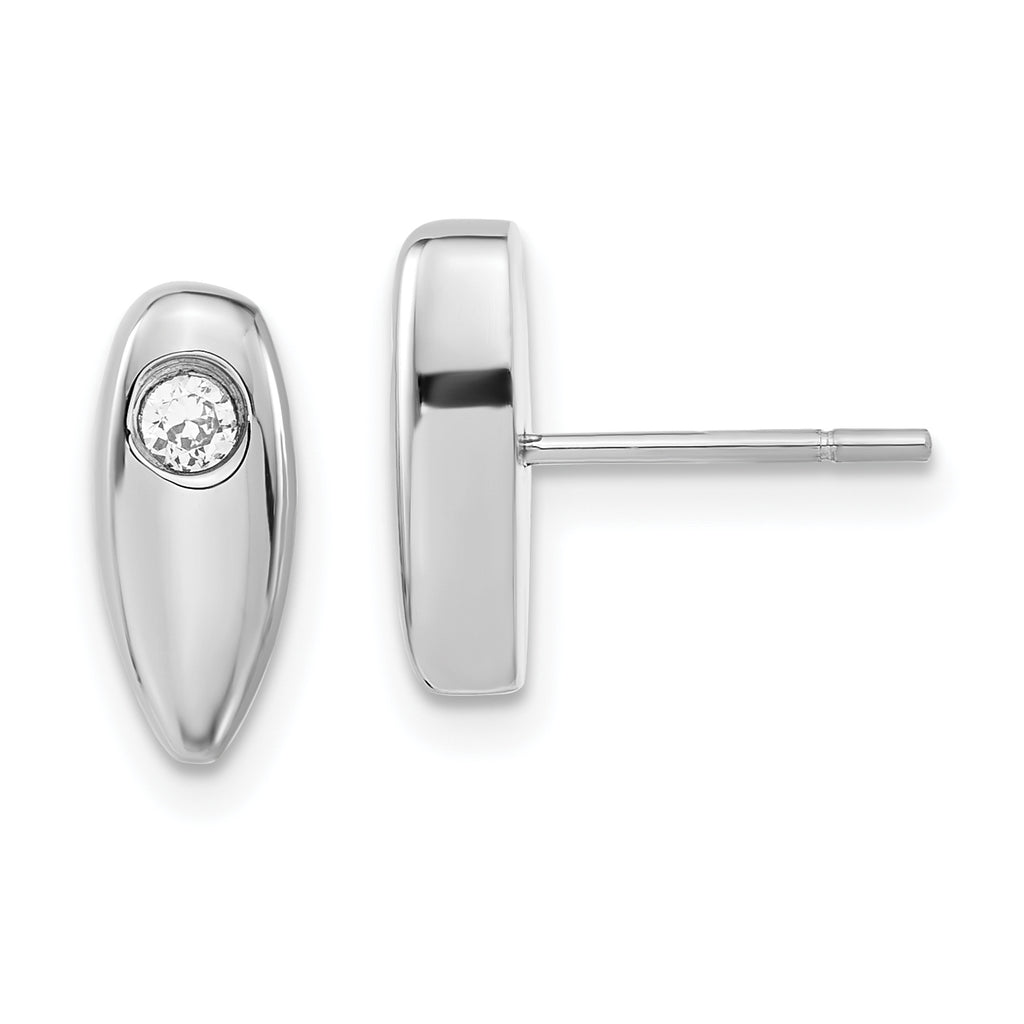 Stainless Steel Polished Cubic Zirconia Button Earrings for Women