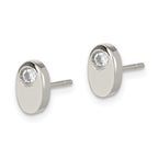 Stainless Steel Polished Oval Cubic Zirconia Button Earrings