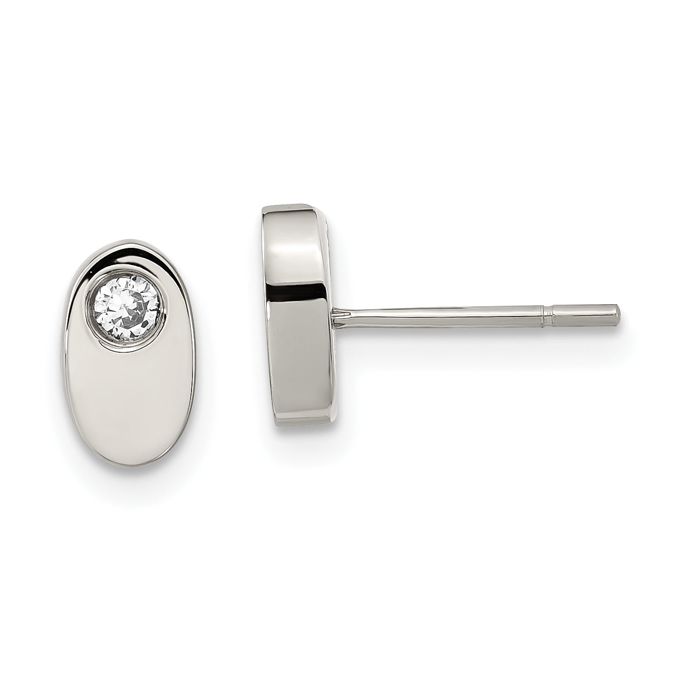 Stainless Steel Polished Oval Cubic Zirconia Button Earrings Main image