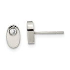 Stainless Steel Polished Oval Cubic Zirconia Button Earrings