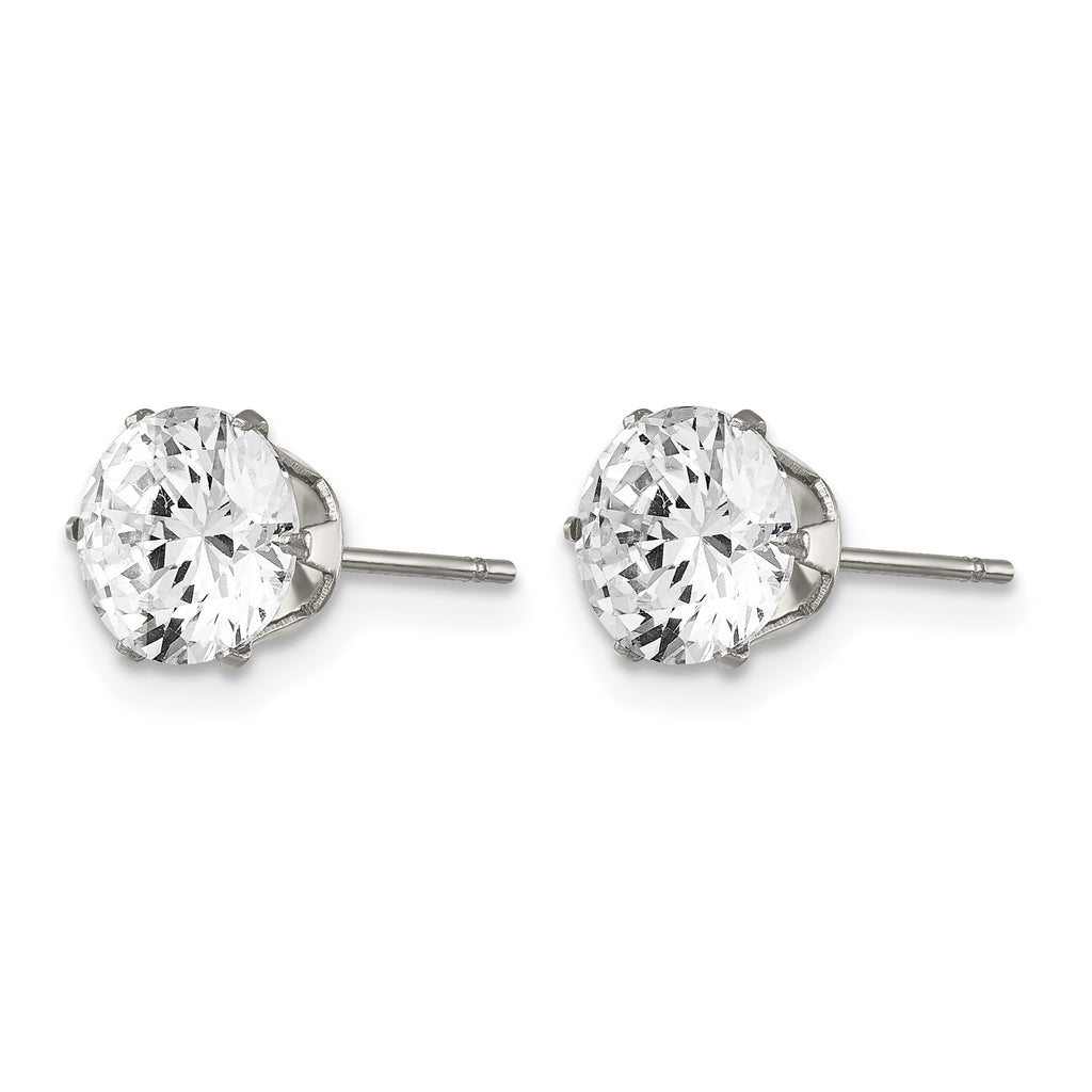 Stainless Steel Polished Round Cubic Zirconia Stud Earrings