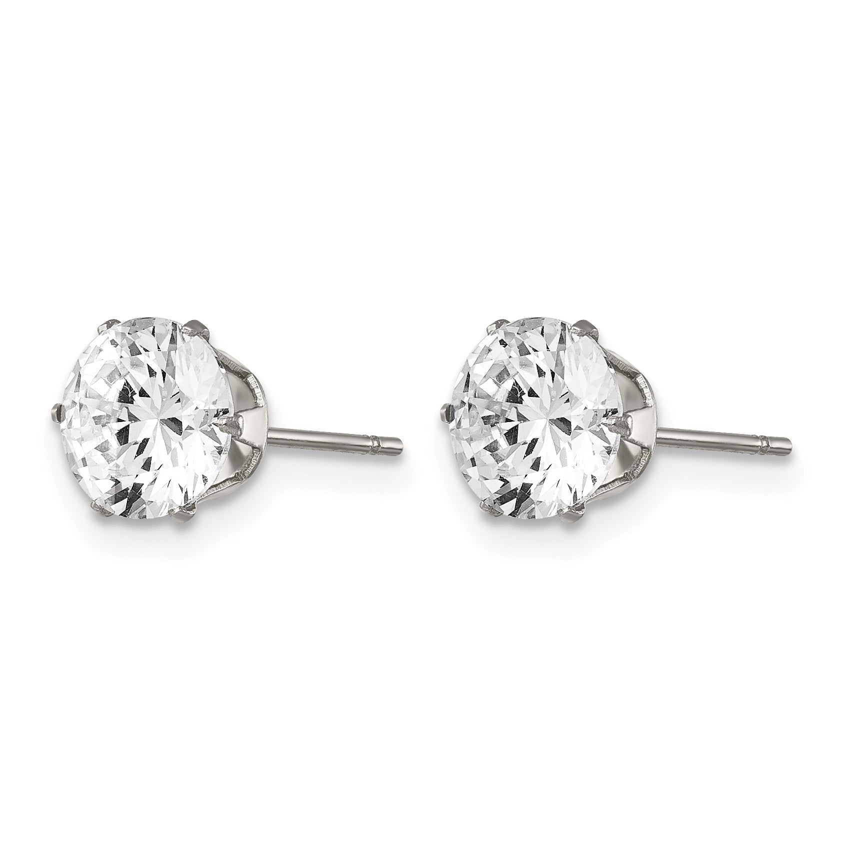 Stainless Steel Polished Round Cubic Zirconia Stud Earrings