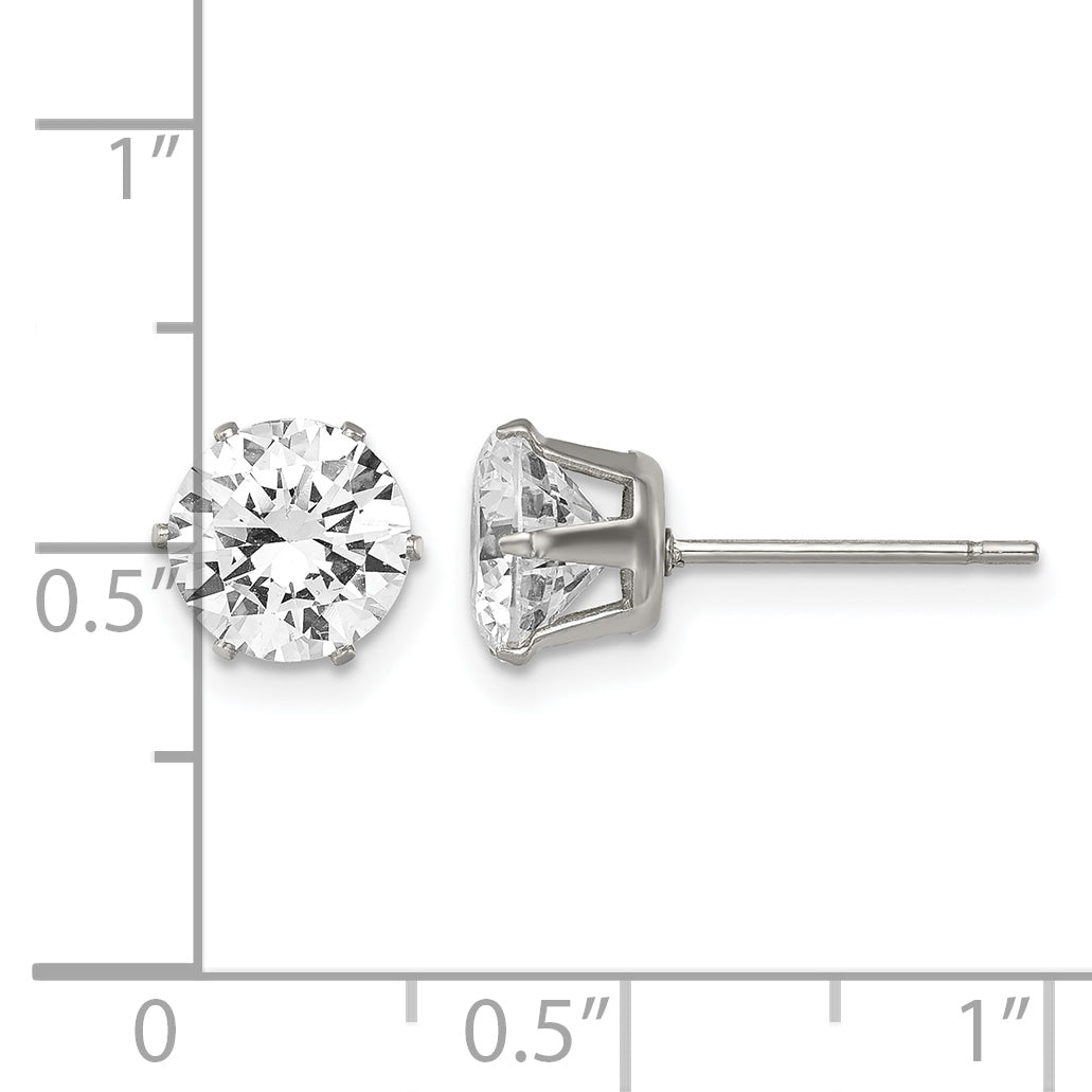 Stainless Steel Polished Round Cubic Zirconia Stud Earrings