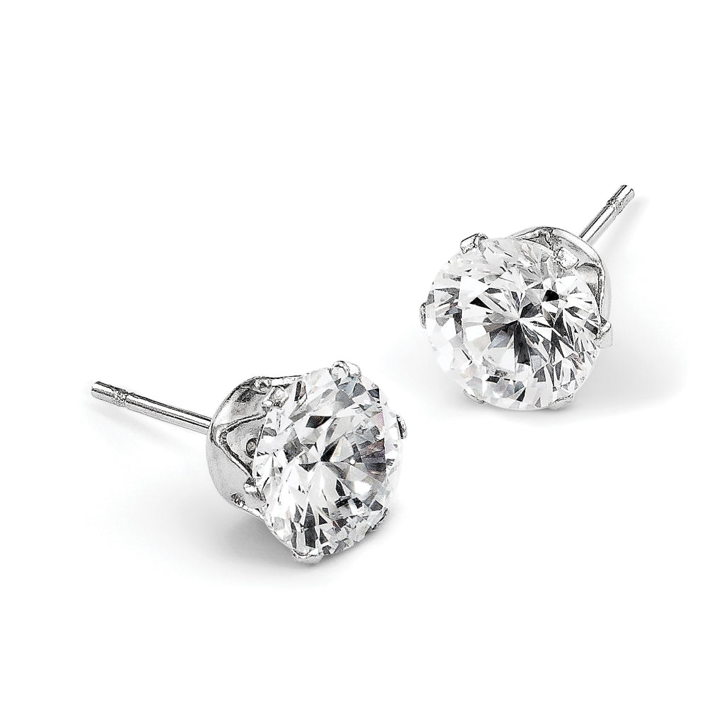 Stainless Steel Polished Round Cubic Zirconia Stud Earrings