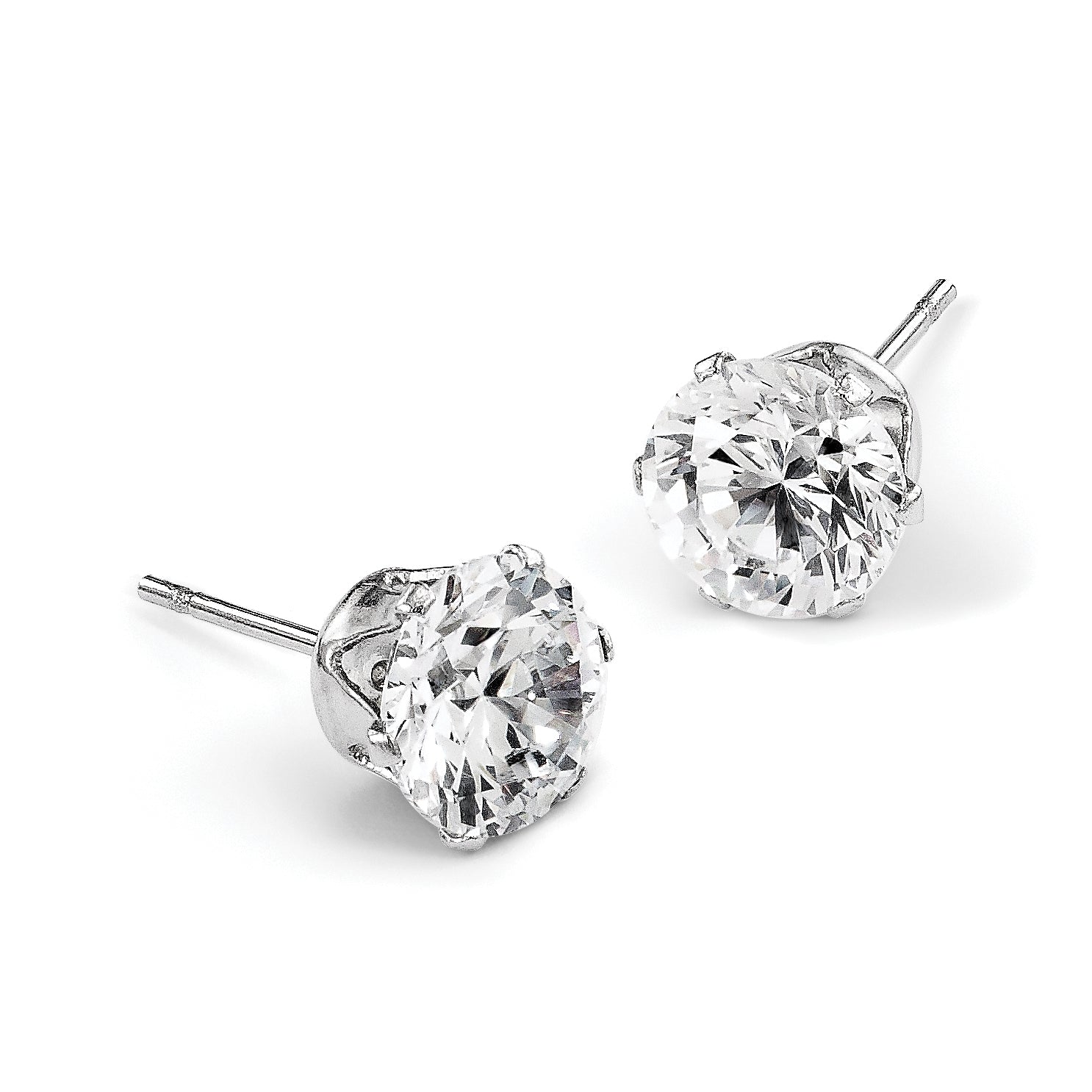 Stainless Steel Polished Round Cubic Zirconia Stud Earrings