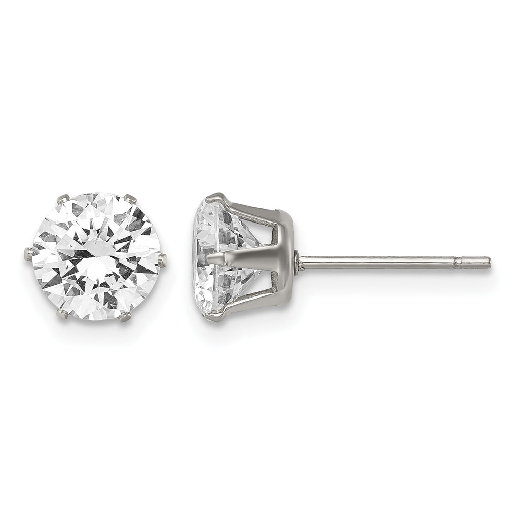 Stainless Steel Polished Round Cubic Zirconia Stud Earrings