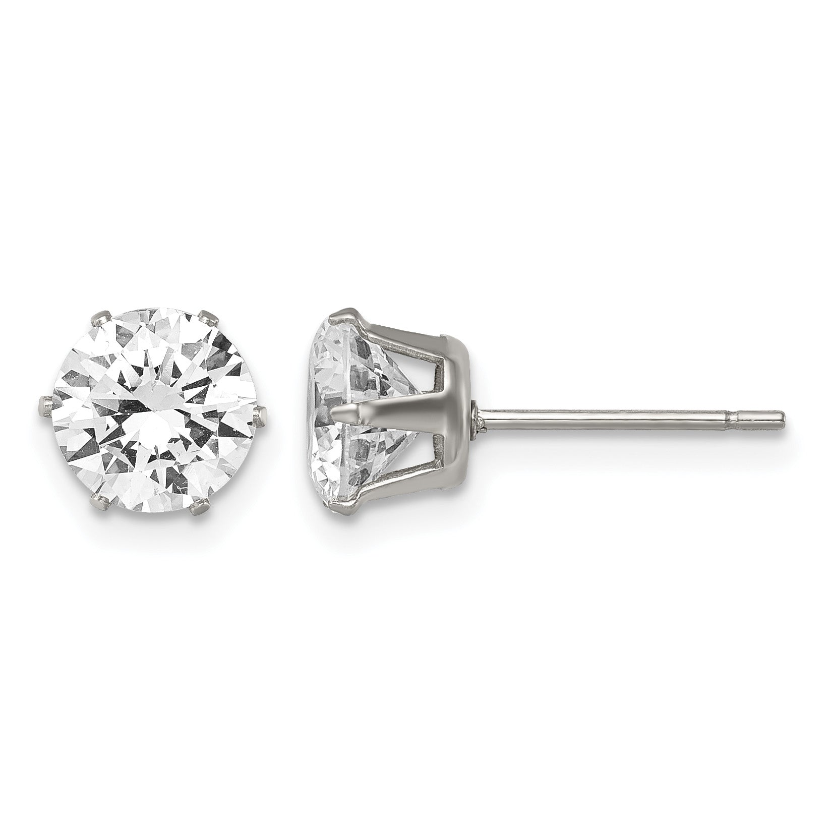 Stainless Steel Polished Round Cubic Zirconia Stud Earrings