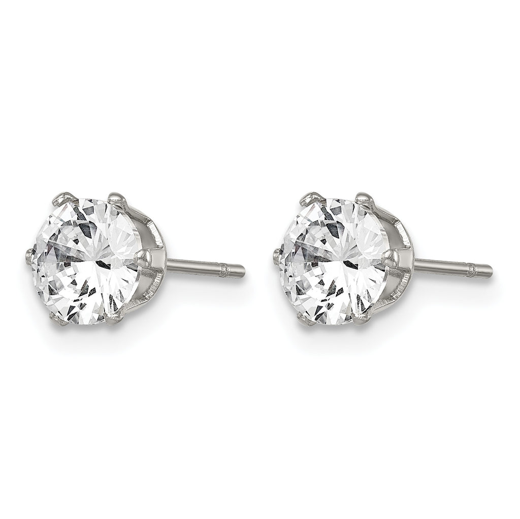 Stainless Steel Polished Round Cubic Zirconia Stud Earrings