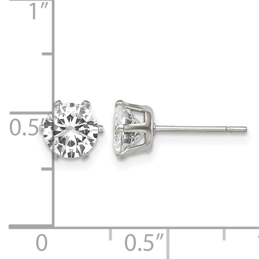 Stainless Steel Polished Round Cubic Zirconia Stud Earrings
