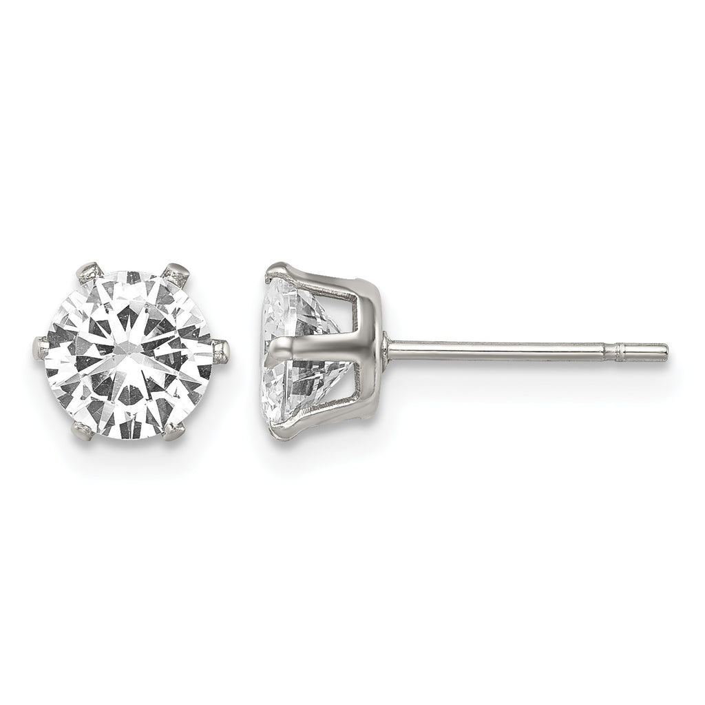 Stainless Steel Polished Round Cubic Zirconia Stud Earrings