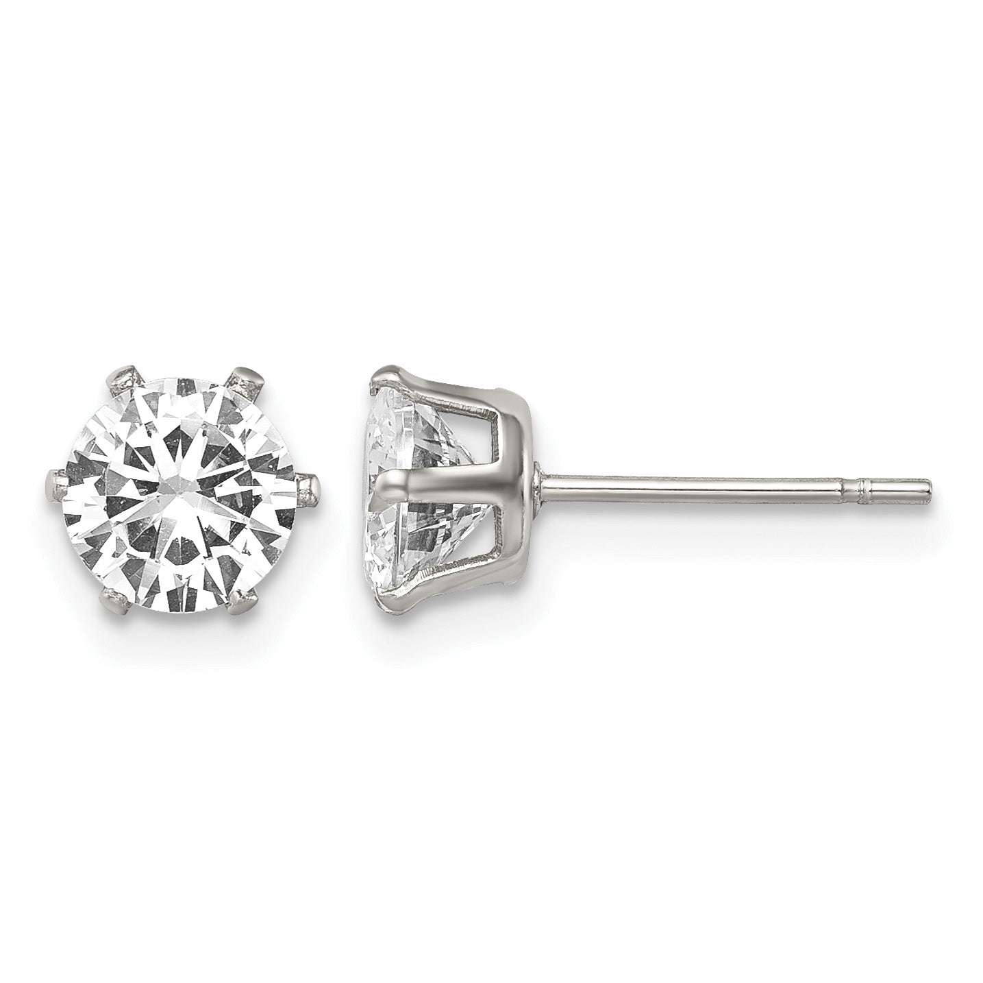 Stainless Steel Polished Round Cubic Zirconia Stud Earrings