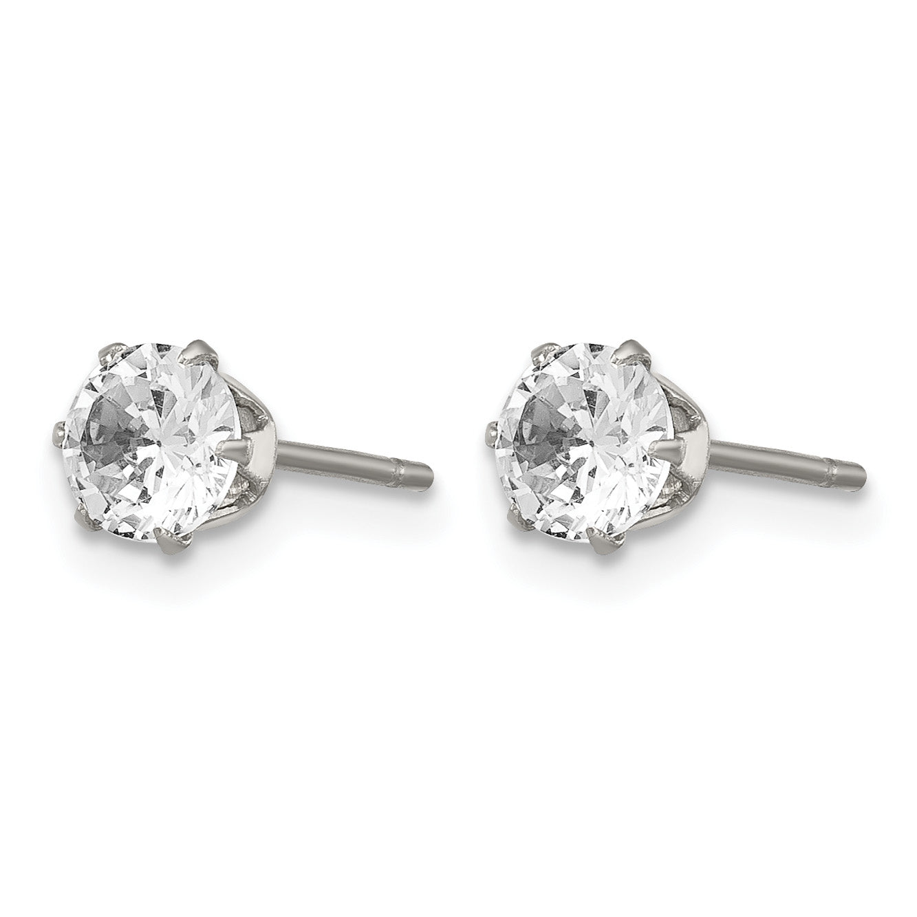 Stainless Steel Polished Round Cubic Zirconia Stud Earrings