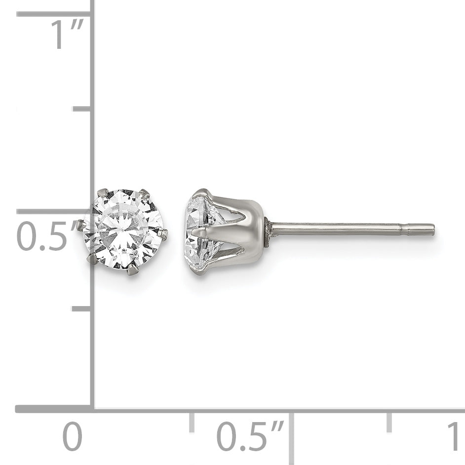 Stainless Steel Polished Round Cubic Zirconia Stud Earrings