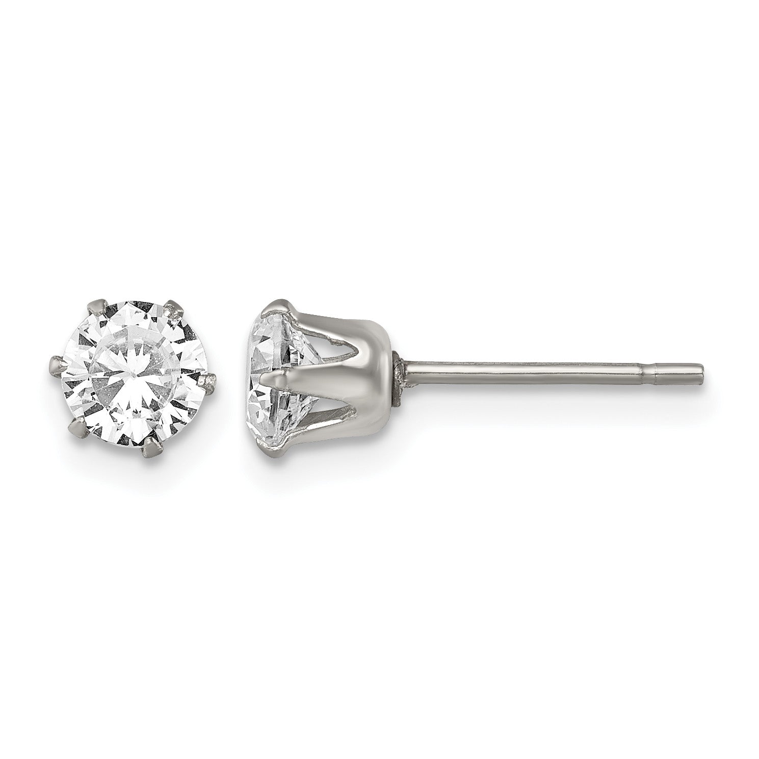 Stainless Steel Polished Round Cubic Zirconia Stud Earrings Main image