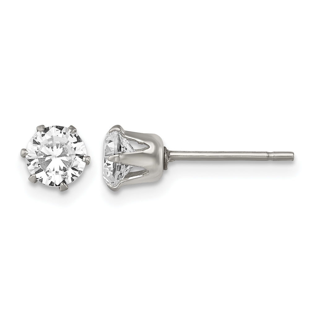 Stainless Steel Polished Round Cubic Zirconia Stud Earrings