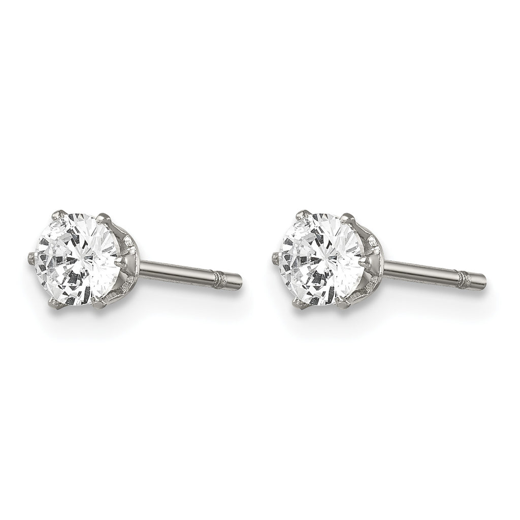 Stainless Steel Polished Round Cubic Zirconia Stud Earrings