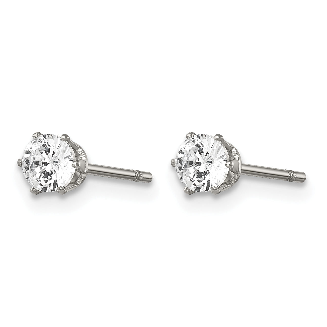 Stainless Steel Polished Round Cubic Zirconia Stud Earrings