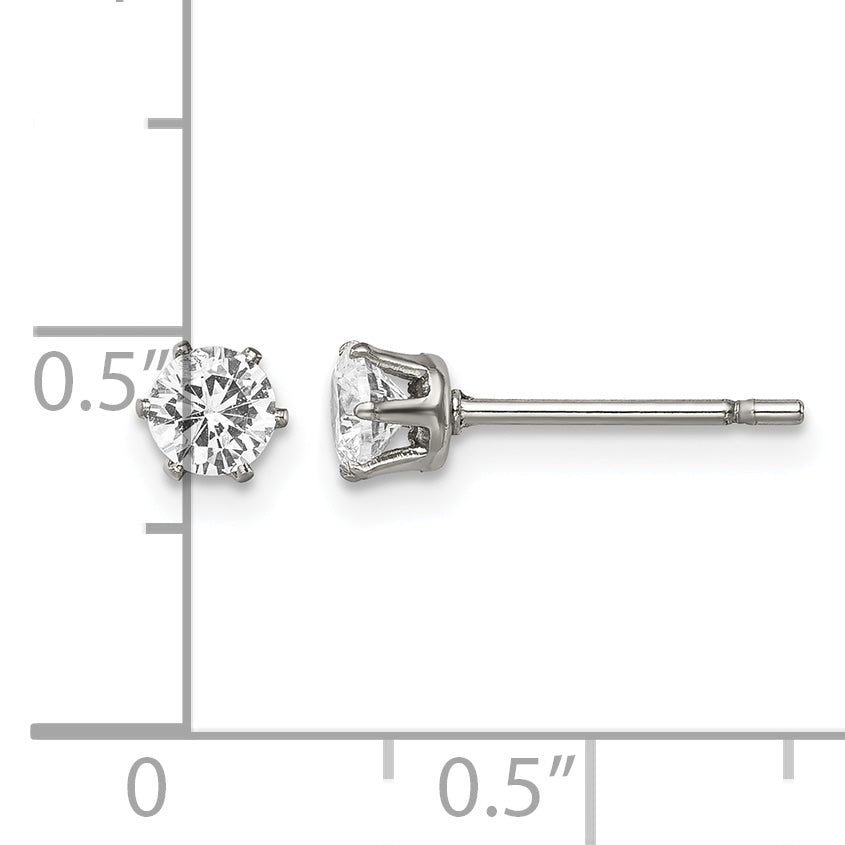 Stainless Steel Polished Round Cubic Zirconia Stud Earrings