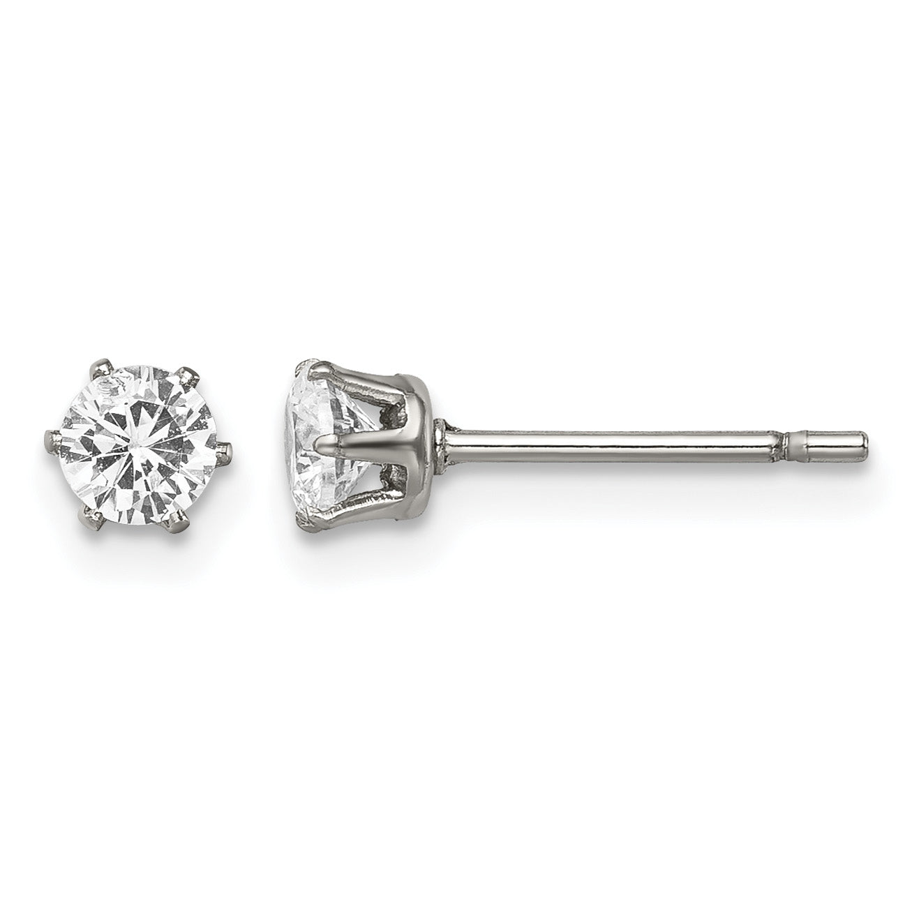 Stainless Steel Polished Round Cubic Zirconia Stud Earrings Main image